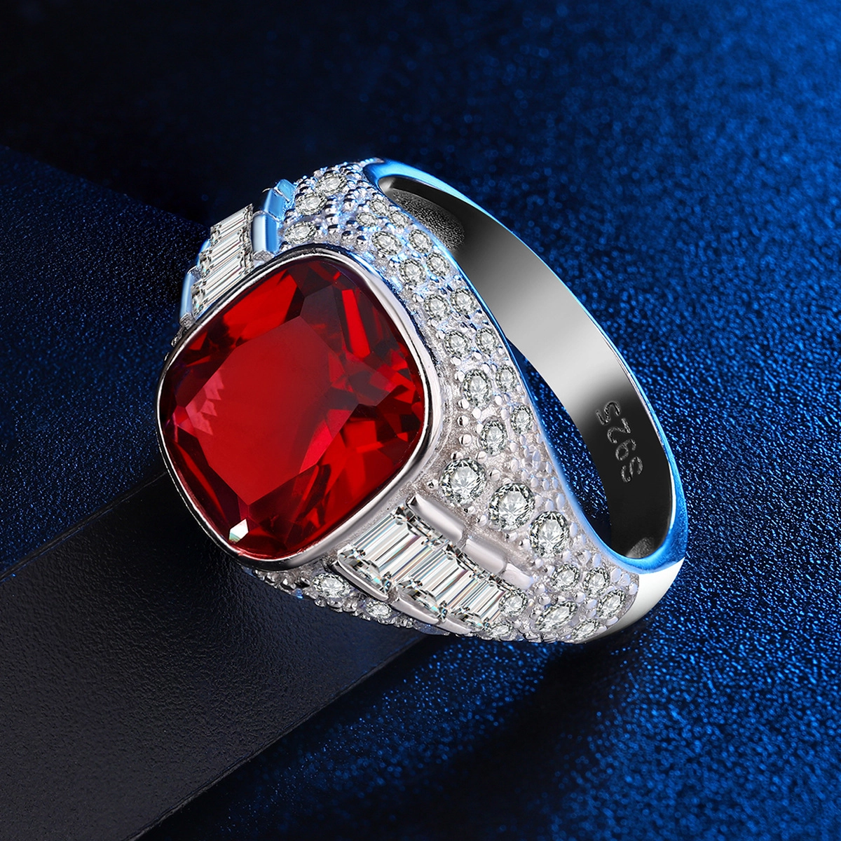 Oval Ruby Engagement Ring Red Zircon Women 925 Pure Silver
