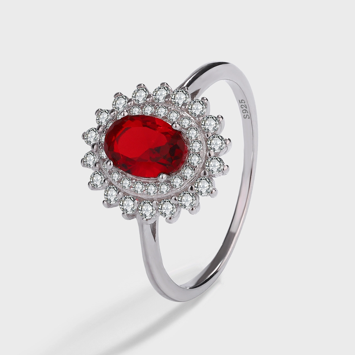 Oval Ruby Engagement Ring Red Zircon Women 925 Pure Silver
