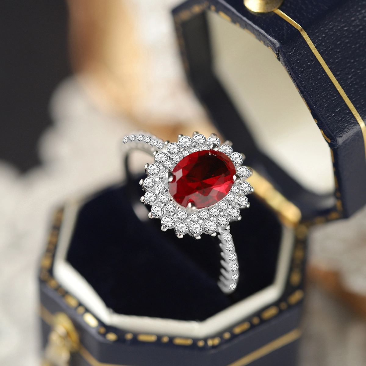 Oval Ruby Engagement Ring Red Zircon Women 925 Pure Silver