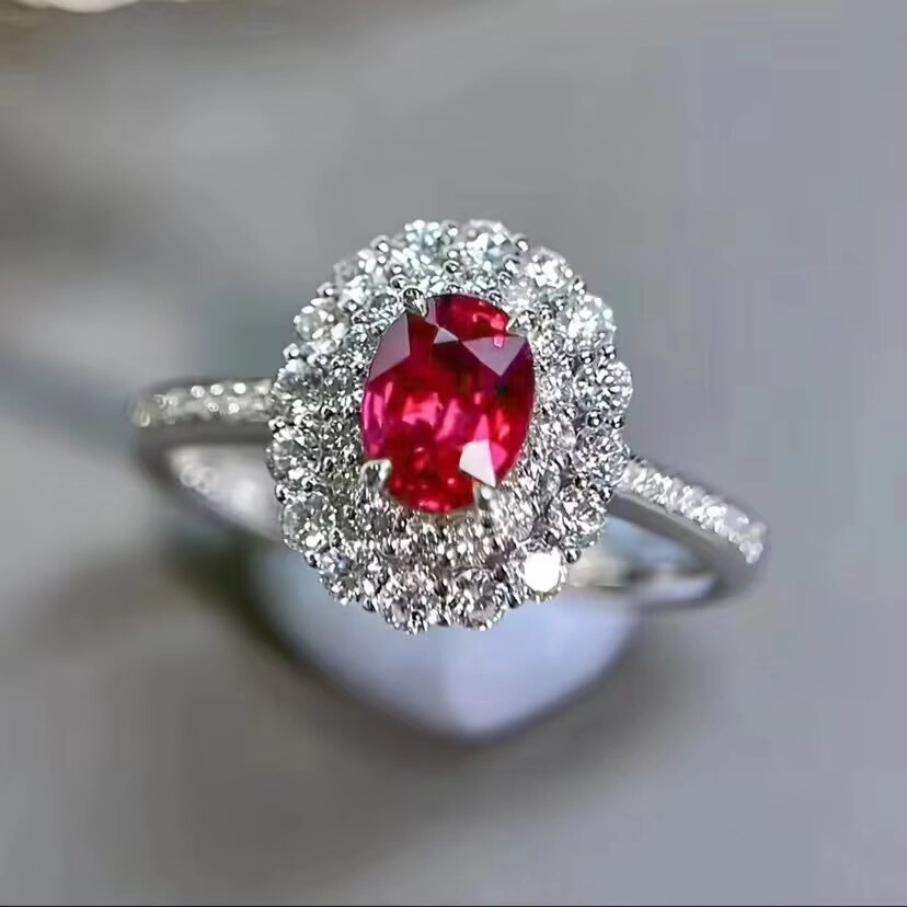 Oval Ruby Engagement Ring Red Zircon Women 925 Pure Silver