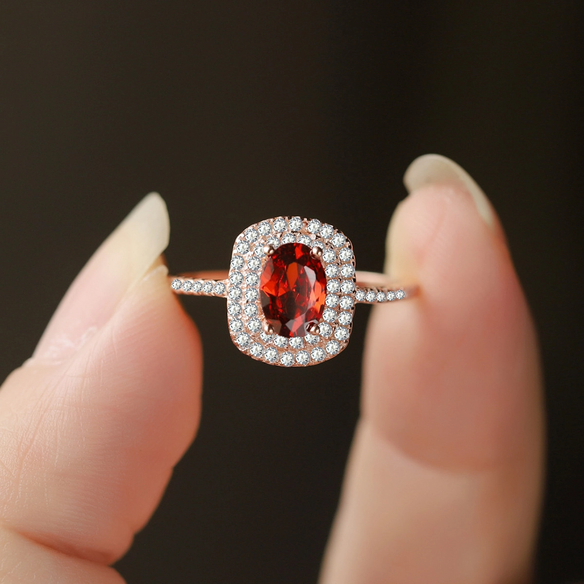Oval Ruby Engagement Ring Red Zircon Women 925 Pure Silver