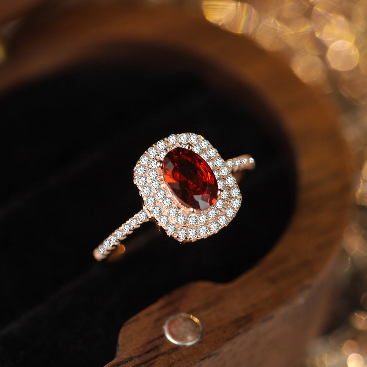 Oval Ruby Engagement Ring Red Zircon Women 925 Pure Silver