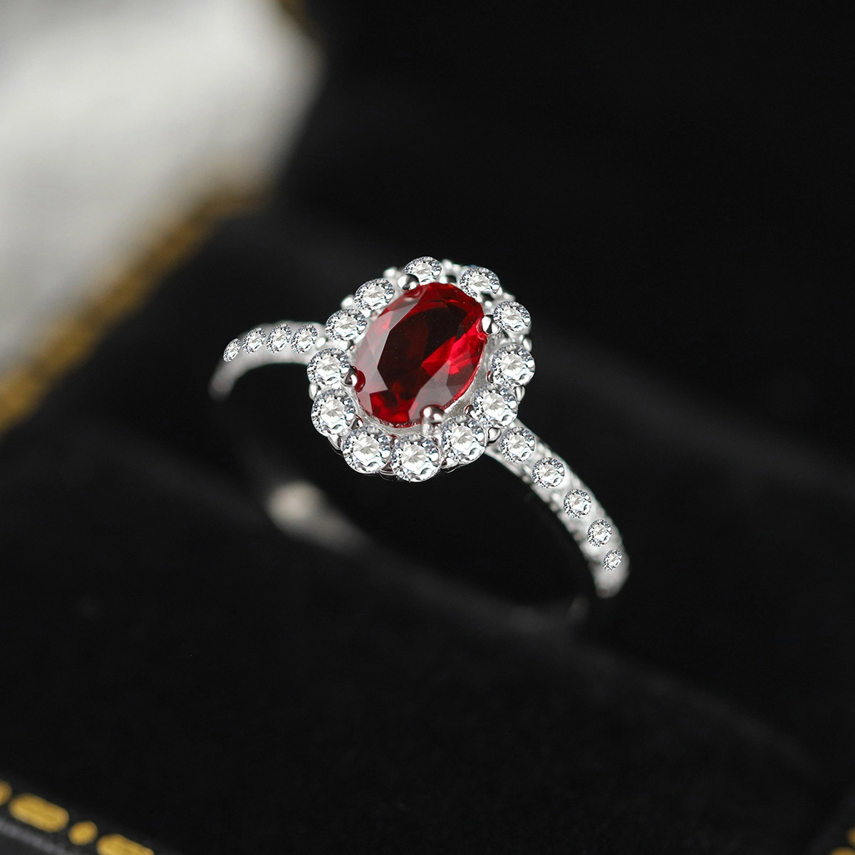 Oval Ruby Engagement Ring Red Zircon Women 925 Pure Silver