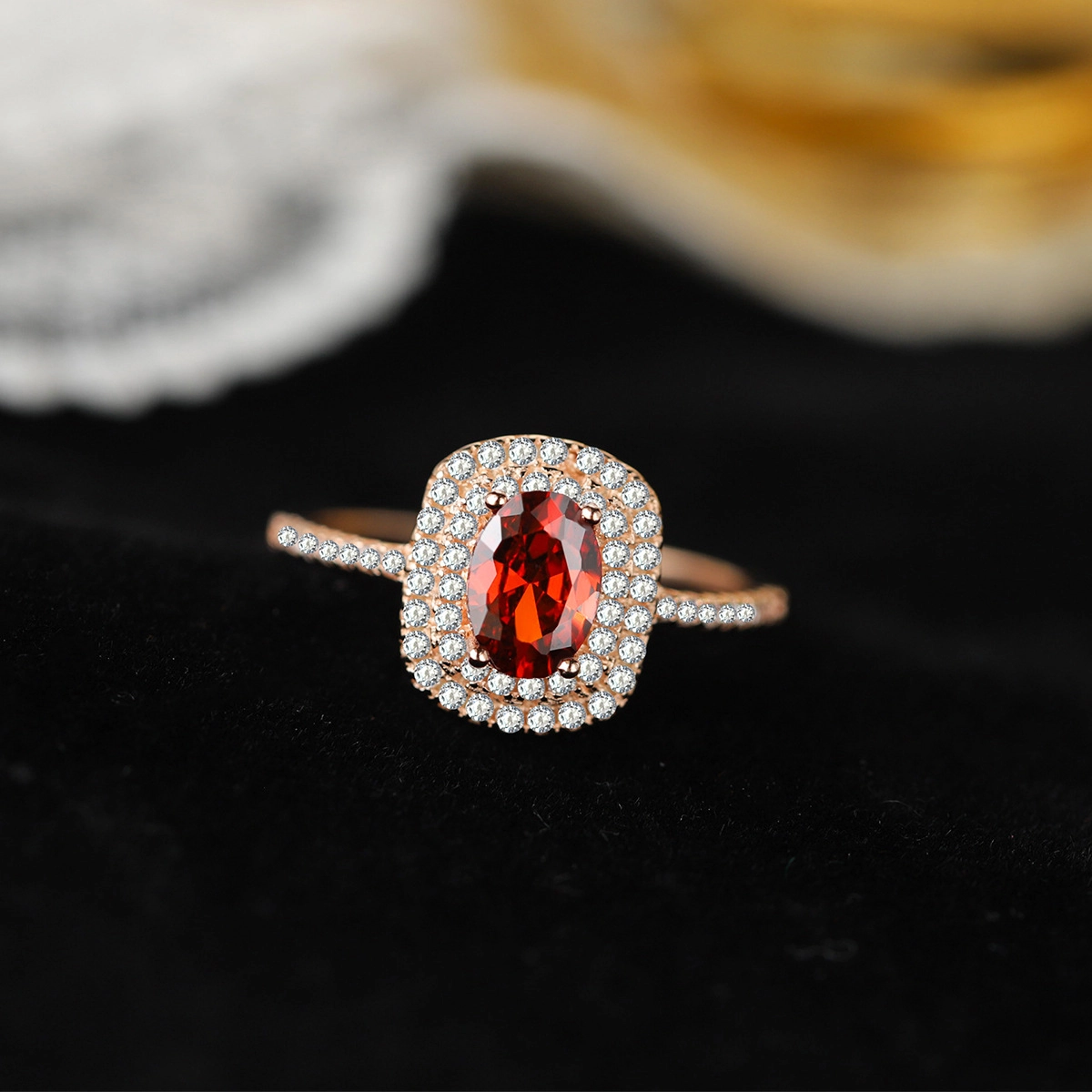 Oval Ruby Engagement Ring Red Zircon Women 925 Pure Silver