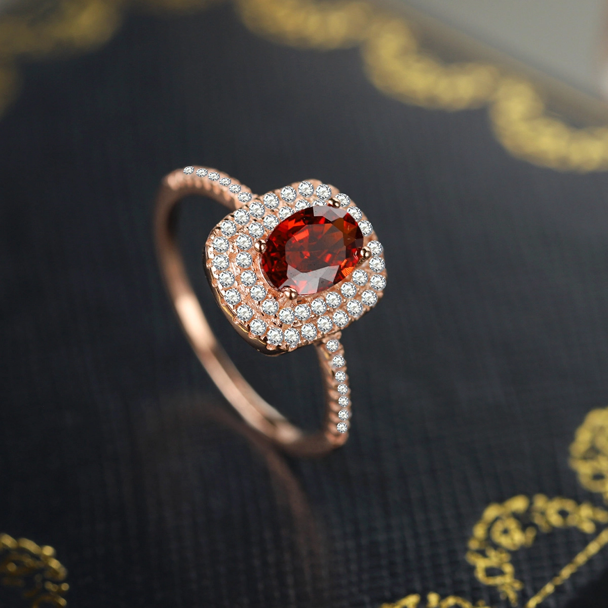 Oval Ruby Engagement Ring Red Zircon Women 925 Pure Silver