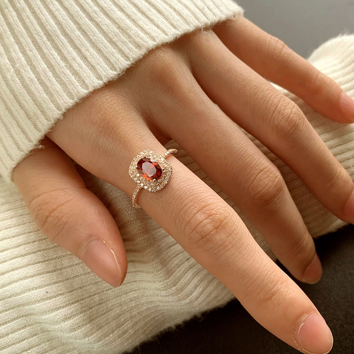 Oval Ruby Engagement Ring Red Zircon Women 925 Pure Silver
