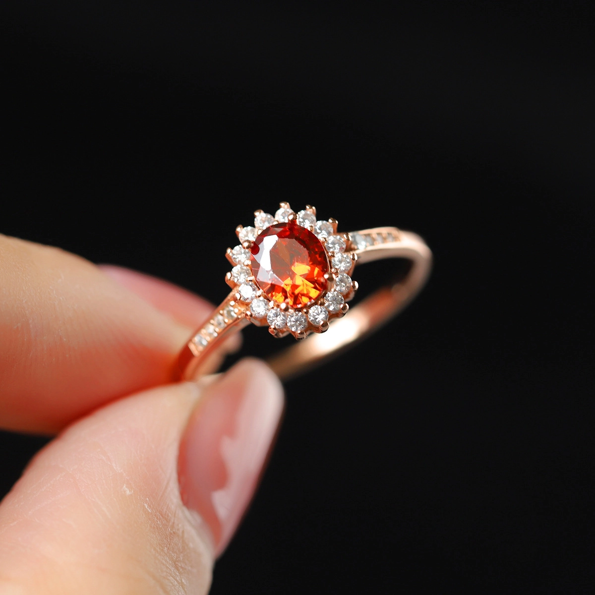 Oval Ruby Engagement Ring Red Zircon Women 925 Pure Silver