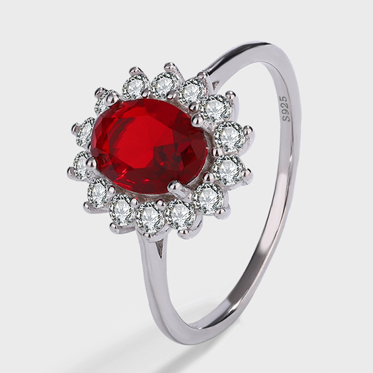 Oval Ruby Engagement Ring Red Zircon Women 925 Pure Silver