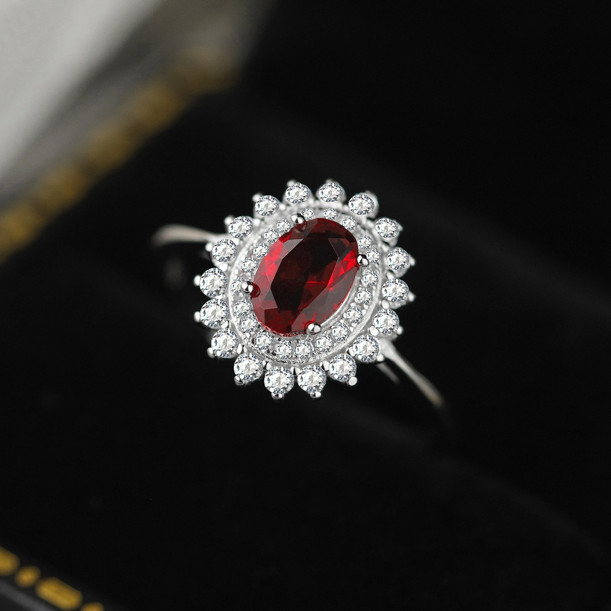 Oval Ruby Engagement Ring Red Zircon Women 925 Pure Silver