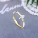 Halo Opal Wedding Ring Pear Shape Women Fashion Gold Plated