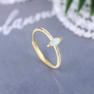 Halo Opal Wedding Ring Pear Shape Women Fashion Gold Plated