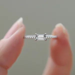Emerald Cut Zircon Fine Jewelry Engagement Women Ring